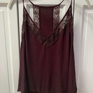 Maroon Lacy Spaghetti Strap Tank